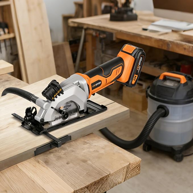 Cordless Circular Saw,2.0 Battery 3400RPM Laser Guide,45° Angle Adjustment | Extbtfor 4-1/2" Mini Circular Saw Maximum Cutting 1-11/16" at 90° and 1-1/8"at 45° for Wood, Soft Metal, Plastic