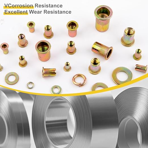 Rivet Nut Kit– Heavy Duty Rivet Nuts, Yellow Zinc Plating for Outdoor, Durable Storage Case (M3 M4 M5 M6 M8 M10 M12-1676PCS)