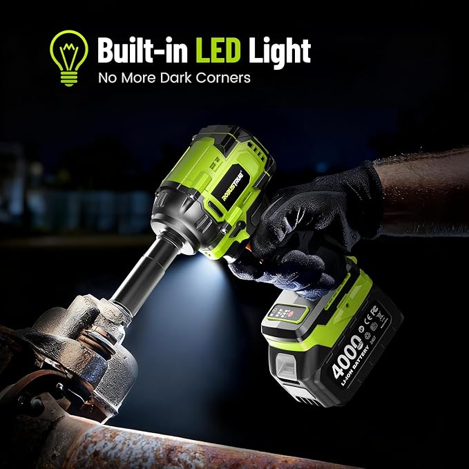Robustrue Cordless Impact Wrench, 590Ft-lbs (800N.m) Brushless 1/2 inch, 2800RPM High Torque Impact Gun, 2x 4.0Ah Battery, Charger, 4 Sockets, Electric Impact Wrench for Car Home