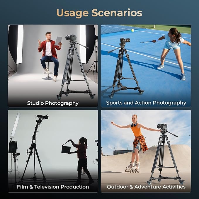 SmallRig Quick-Lock Photography Heavy Duty Tripod Dolly, Heavy Duty with 3" Rubber Wheels, Adjustable Legs, Handle & Carry Bag, 44.1lbs Capacity Tripod Wheels for Filming and Photography