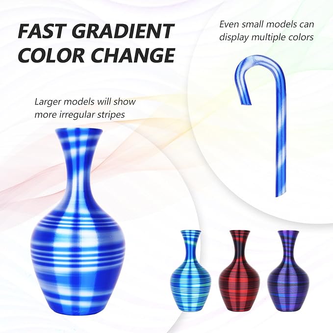 AMOLEN Silk PLA 3D Printer Filament Bundle, Shiny Multicolor Rainbow PLA Filament 1.75mm Pack, Fast Color Change PLA 3D Printing Filament for Most FDM 3D Printer, 200g X 4 Spools