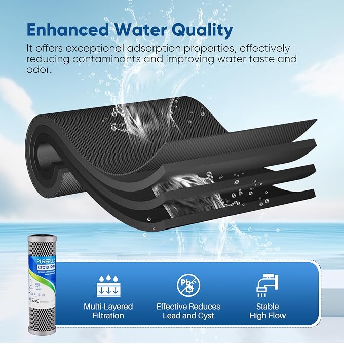 1 Micron 2.5" x 10" Whole House CTO Carbon Water Filter Cartridge Replacement for Under Sink Water Filter System, Dupont WFPFC8002, WFPFC9001, FXWTC, SCWH-5, WHEF-WHWC, WHCF-WHWC, AMZN-SCWH-5,2Pack