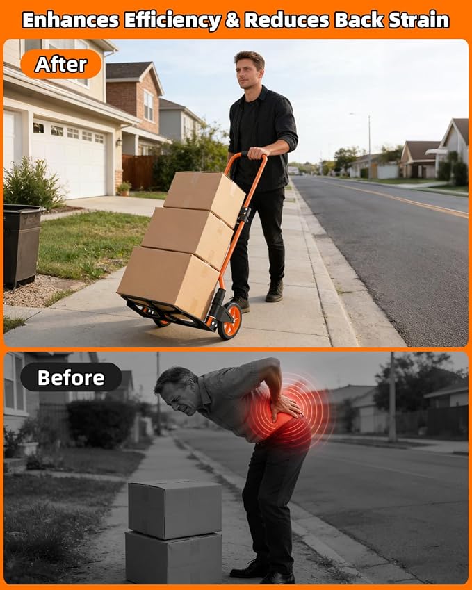 Folding Hand Truck, 180Lbs Capacity, Portable Dolly Cart with 5.9" Wheels and Telescoping Handle, Lightweight Hand Truck Dolly for Dormitory, Home, Office, Food, Shopping, logistics, Warehouse, Orange