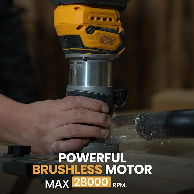 Cordless Brushless Compact Router Compatible with Dewalt 20V 60V Battery(Bare Tool),Palm Router with 5 Speed,28000RPM 600W, Fixed Base, 12PCS 1/4" Router Bits for Woodworking, Edge Trimming, Grooving
