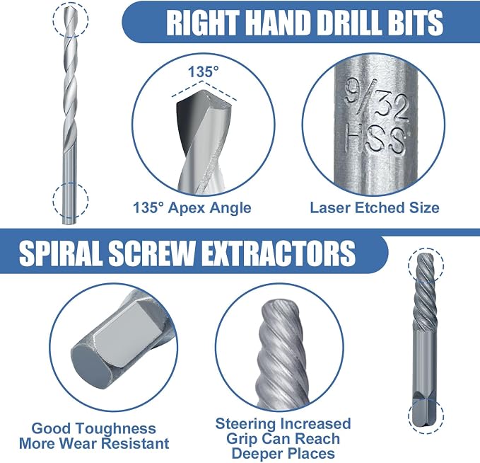 29PCS Impact Nut/Bolt Removal Drill Bit Kit, Bolt Extractor Tool Set, Screw Extractors, Nut Splitter Cracker Set For Damaged Rusted Screws,Bolts, Nuts And Fittings