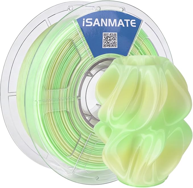 iSANMATE Gradient PETG Filament 1.75mm Translucent Dual Color High Speed Color Change 3D Printer Filament 50-400mm/s Specifically Designed for Lamps for Bambu Lab 3D Printers(Lemon Yellow Apple Green)