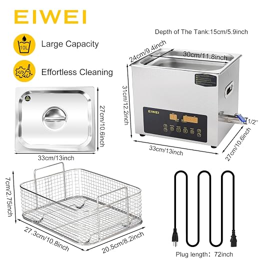 10L Ultrasonic Cleaner Dual-Frequency Professional Digital Stainless Steel Cleaning Machine with Heater Timer for Carburetor, Parts, Circuit Board, Glasses, Denture, Jewelry