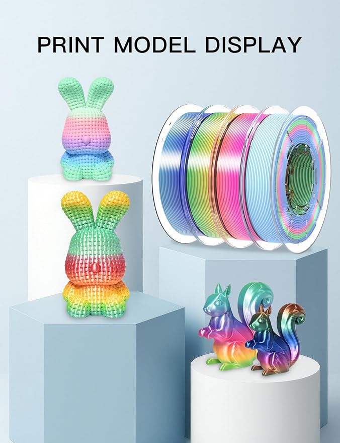 PINBALL Silk & Matte Rainbow PLA 3D Printer Filament 1.75mm, 250g*4 | Multicolor Filament, Shiny Fast Color Changing, Dimensional Accuracy +/- 0.02mm