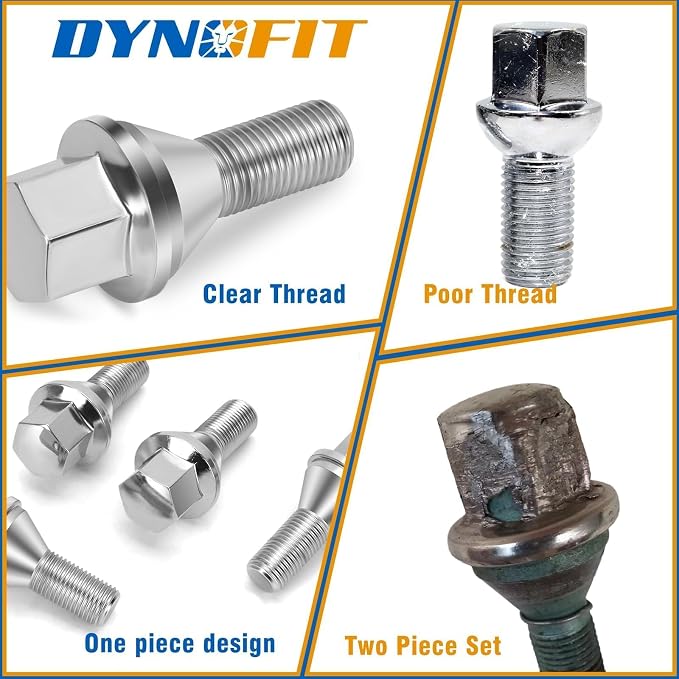 Dynofit 12x1.25 Renegade Lug Bolts, Compatible with Jeep Dodge Hornet Fiat 5 Lug Rim,17mm Hex 22mm Shank Small Wheel Bolts, 20pcs OE Style Aftarmarket Studs (One-piece Design replacement Swollen Bolt)