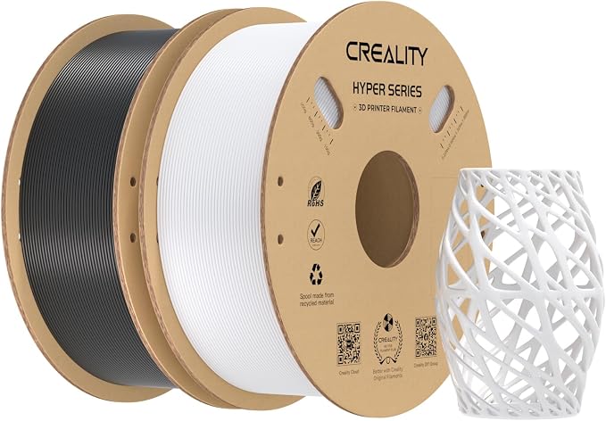 Creality Hyper PETG Filament 1.75mm 2KG, High-Speed PETG for 30–600mm/s Printing, Low Stringing, Strong Layer Adhesion, +/- 0.03mm Accuracy(Black & White 2-Pack)