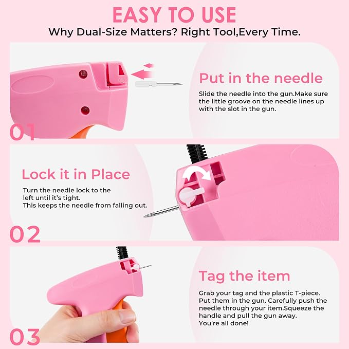 Stitch Gun for Clothes - Handheld Stitch Gun Quick Clothing Fixer - Tagging Gun - Includes 6 Needle, 1000 Black Fasteners & 1001 White Fasteners