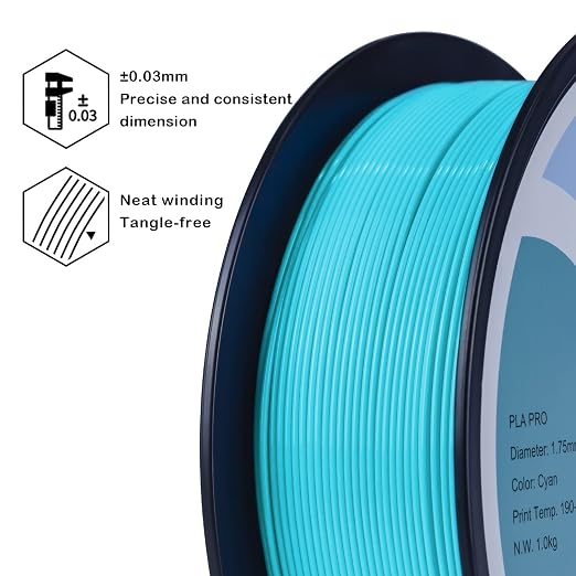 ZIRO PLA Filament 1.75mm, Pure Color 3D Printer Filament, PLA PRO Basic Color Series, 1.75MM 1KG Spool, Fit Most FDM Printers, Cyan