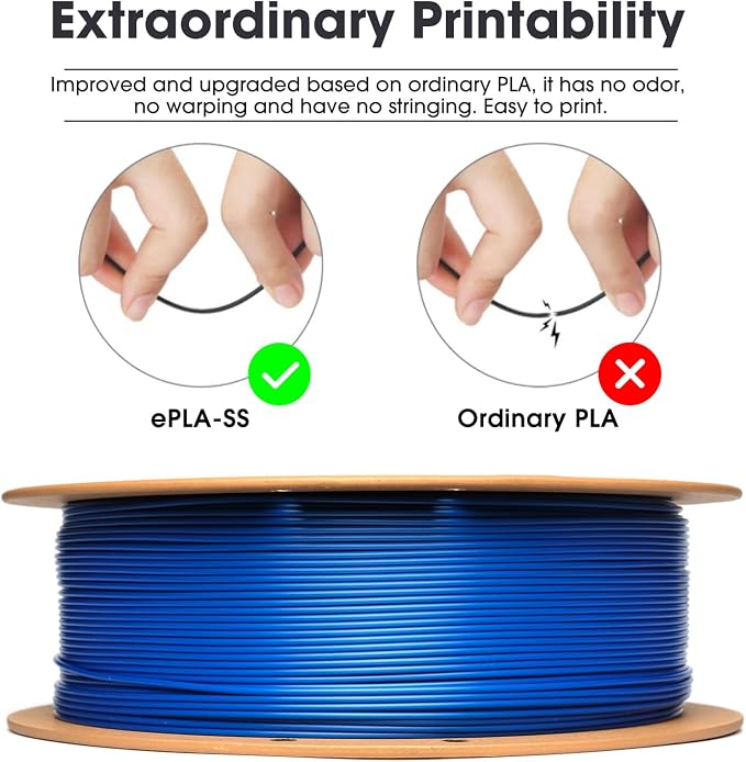 eSUN PLA Basic Filament 1.75mm, 3D Printer Filament High Speed PLA for Fast Printing, 1KG Spool (2.2 LBS) 3D Printing Filament for High Speed 3D Printers, Blue