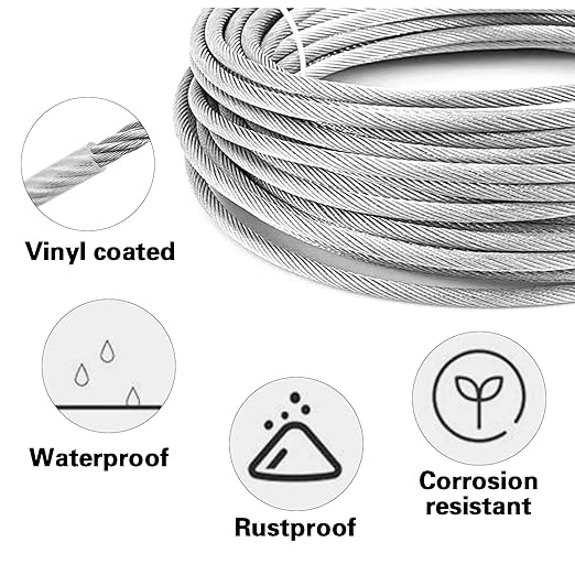 Shineyoo 1/8" Wire Rope Kit - Steel Wire, 100FT Turnbuckles for Cables, Vinyl Coated Stainless Steel Cable for Outdoor, Garden, Kitchen, Craft