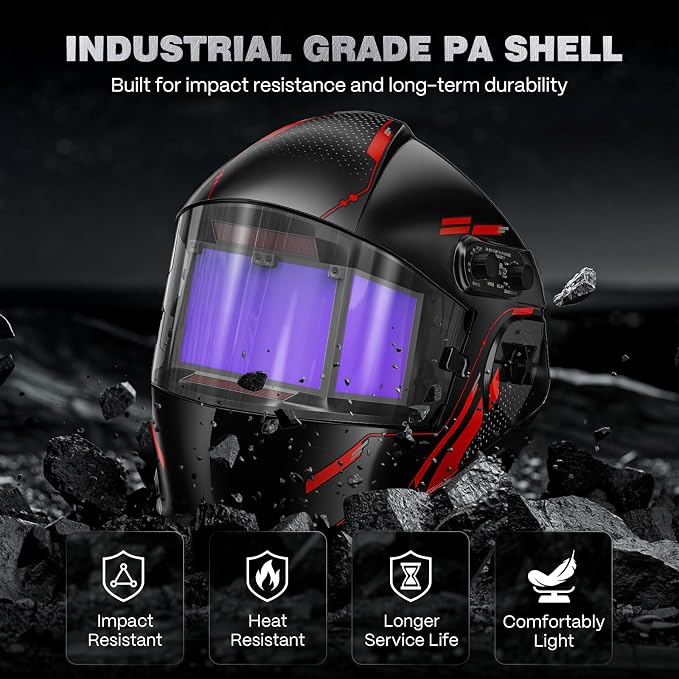 ARCCAPTAIN Auto Darkening Welding Helmet with Panoramic Side View, 6.22" x 2.8" Extra-Large Viewing Screen, 1/1/1/1 True Color Welding Hood, 4 Arc Sensors, Shade 3/4-8/9-13 for TIG/MIG/ARC/Cut/Grind