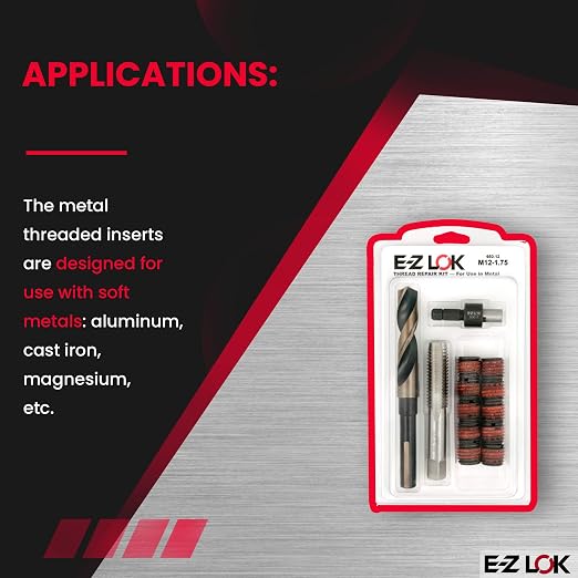 E-Z LOK EZ-650-12 Thread Repair Kit for Metal Carbon Steel Threaded Inserts M12-1.75 and Installation Tools