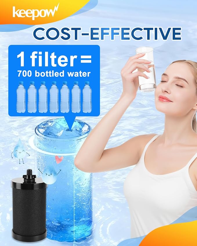 KEEPOW 2387 Pro Water Filter Replacement Compatible with Alexapure Water Filtration System, Reduces Chlorine, Black, 4 Pack