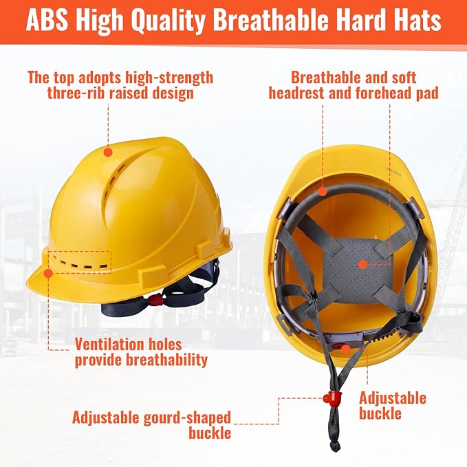 Mumufy 18 Pcs Suspension Hard Hats Safety Helmets Vented Cap Style Helmet with High Visibility Vest Mesh Reflective Anti Fog Safety Goggles Adjustable Temples for Construction Work(Yellow, Orange)