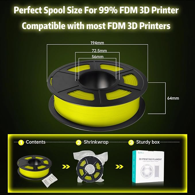 SUNLU Glow in The Dark PLA Filament, Neatly Wound Luminous PLA 3D Printer Filament 1.75mm Dimensional Accuracy +/- 0.02mm, Fit Most FDM 3D Printers, 1kg Spool (2.2lbs), (Yellow PLA, Glow Yellow)
