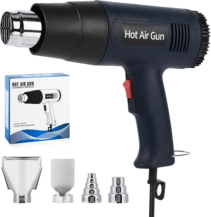 Heat Gun for Crafting, 1800W Handed Hot Air Gun 122°F-1202°F, 5.25FT Ultra-Long Cable Portable Heat Gun with Stand and Power Cord for Shrinking Wrapping PVC, DIY Embossing and Drying Paint (Black)