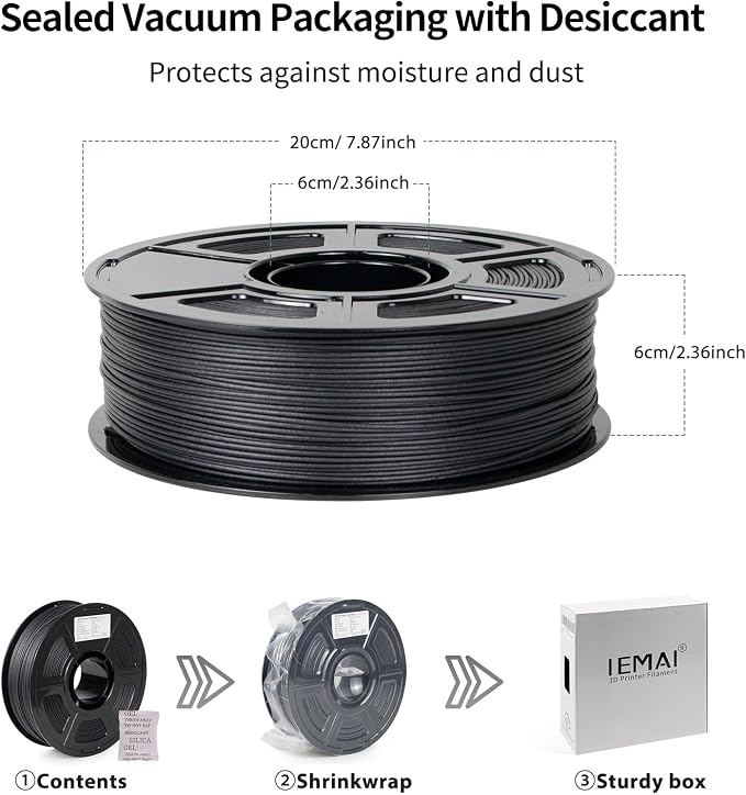 IEMAI Glass Fiber ASA Filament 1.75mm Matte Black 1kg, ASA-GF 3D Printer Filament with UV & Weather Resistant, Dimensional Stability & Low Warpage for Outdoor Functional Parts