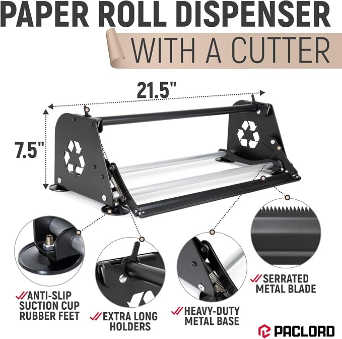 18" Paper Dispenser with Cutter + 30 lb Natural Brown Kraft Paper Roll | Heavy-Duty Steel Holder and 18" x 1200 ft USA-Made 30 lb Kraft Paper for Packaging, Void Fill, Shipping & Moving