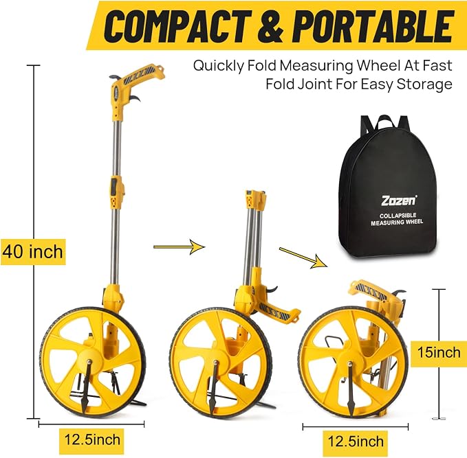 Zozen Pro Measuring Wheel with Brake & Handle Reset, with Carrying Bag | Collapsible & Portable, Mechanical Distance Measuring Wheel in Feet, Accurate Up To 10,000Ft