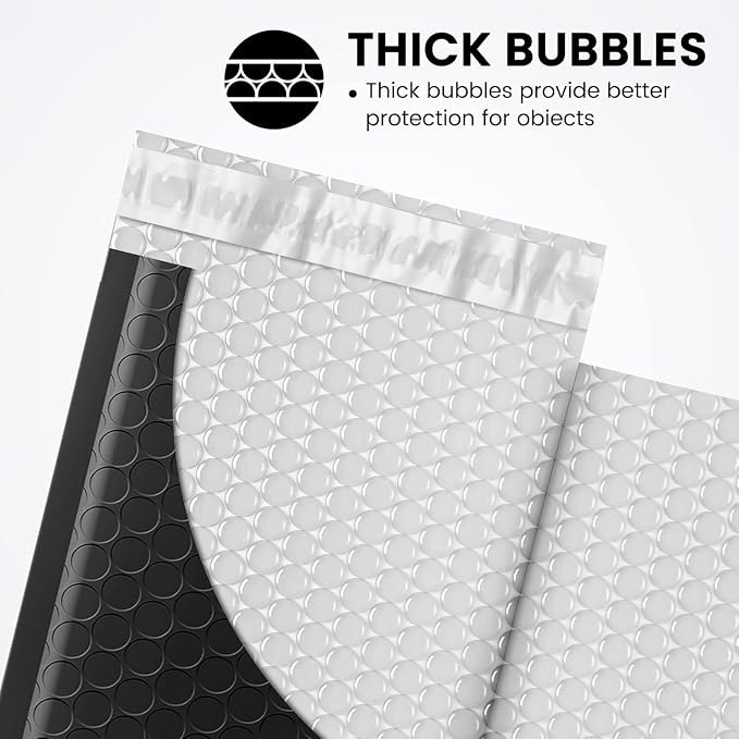 Fuxury Black Bubble Mailers 4x8" 200 Pack Waterproof Padded Envelopes Self Seal Bubble Envelopes Usable Size 4x7" Padded Mailers for Small Business Shipping Envelope Mailers