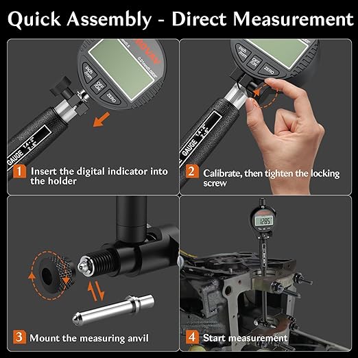 Digital Dial Bore Gauge Set - 0.7-6 Inch Range, 0.0005" Precision, No Disassembly for Measurement, 23pcs Anvils, Self-Centering for Industrial Manufacturing and Deep Cylinder Measurement