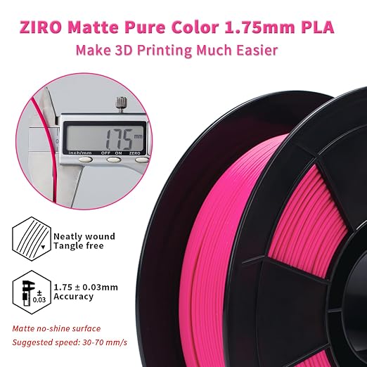 ZIRO Matte PLA Filament,1.75mm 3D Printer Filament Shiny-Free Finish,1.75mm Matte PLA Series 3D Printing Material, 2.2lbs Spool, Dimensional Accuracy +/- 0.03mm, Rose(Matte)