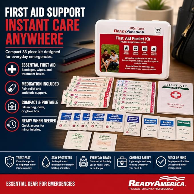 Ready America 70280 72 Hour Emergency Kit, 2-Person, 3-Day Backpack, Includes First Aid Kit, Survival Blanket, Portable Preparedness Go-Bag for Camping, Car, Earthquake, Travel, Hiking, and Hunting, Red
