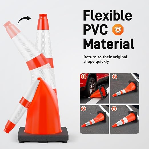 HiGiant 28 Inch Traffic Cones 8 Pack, Orange Safety Cone with Weighted Base, High-Visibility and Impact-Resistant, for Parking, Road Construction, Drivers Training, Driveway
