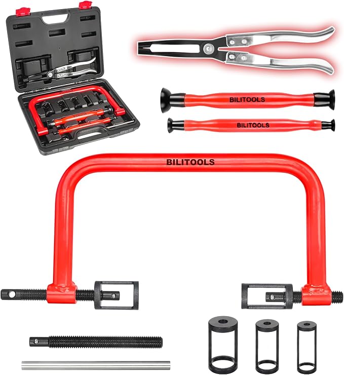 BILITOOLS 13pcs Valve Spring Compressor Tools with Straight Valve Stem Seal Plier, Valve Lapping/Grinding Tool for ATV, Car, Motorcycle, and Small Engine Equipment