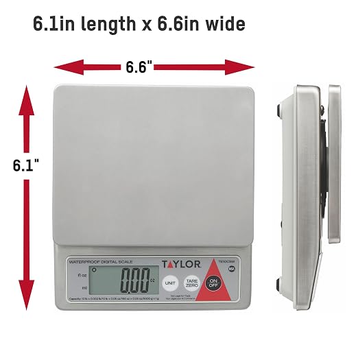 Taylor TE10CSW 10-Pound Water Resistant Digital Portion Control Scale, Multi-Functional Food Scale for Precise Weight Measuring and Portion Control, Tare Function, NSF, Stainless Steel(Pack of 4)
