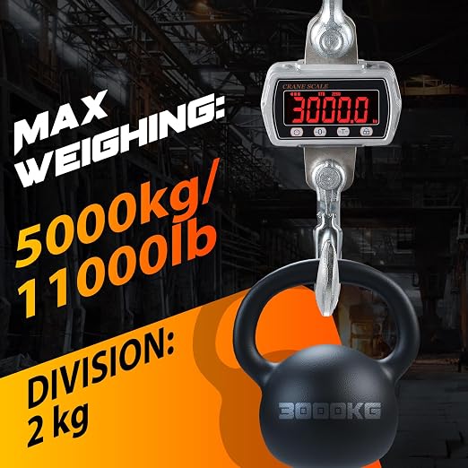 CGOLDENWALL Digital Crane Scale 11000lb Industrial Hanging Scale Handheld Hoist Scale kg lb Switchable 5000kg Wild Game Scale for Farms, Hunting and Livestock, Grey