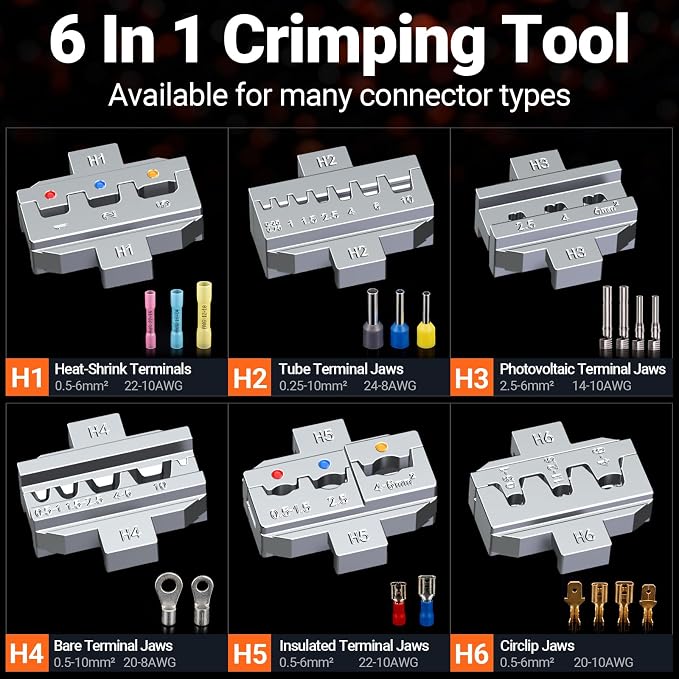 Preciva Crimping Tool Kit with 6PCS Crimping Die, Wire Stripper, 285PCS Terminals, for Heat Shrink, Insulated, Open Barrel, Ferrule, Circlip & Solar Connectors