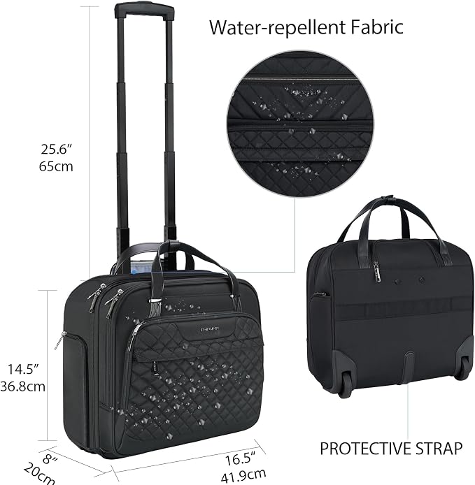 EMPSIGN Rolling Laptop Bag Women with Wheels, Briefcase for Women Fits Up to 15.6 Inch Laptop Briefcase on Wheels, Water-Repellent Overnight Rolling Computer Bag with RFID Pockets, Black