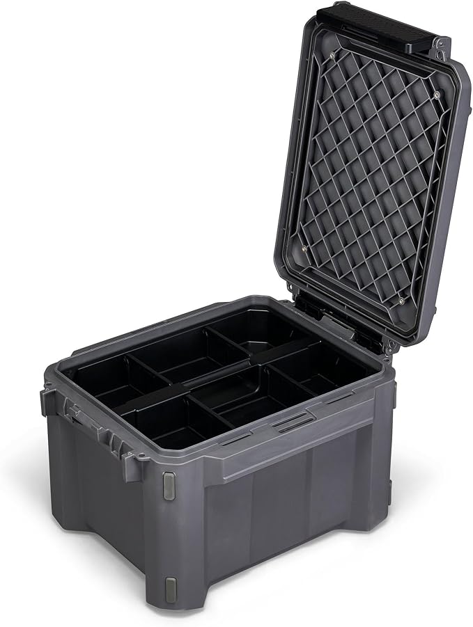 Plano GoNow Box, Waterproof Gear Storage, Heavy-Duty Outdoor Utility Container with Tray and Dividers for Tools and Accessories, Small, Charcoal