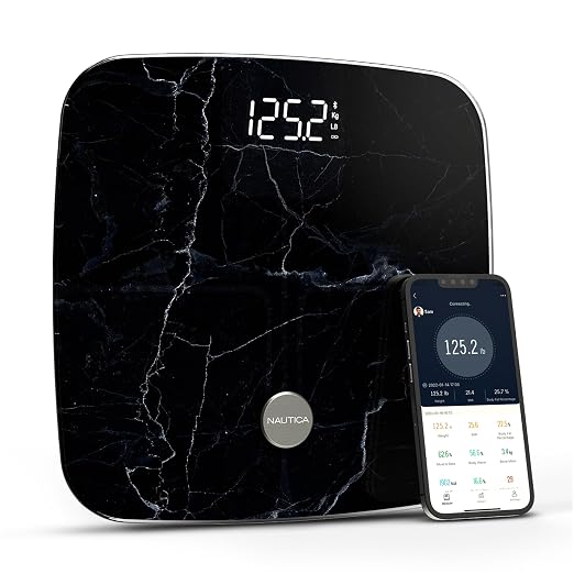 Nautica Body Tracker Digital Bathroom Scale, Bluetooth-Enabled Smart Scale with BMI, Body Fat, Muscle Mass Tracking & More, Syncs with Smartphone App for Body Composition Tracking, 440 Lbs.