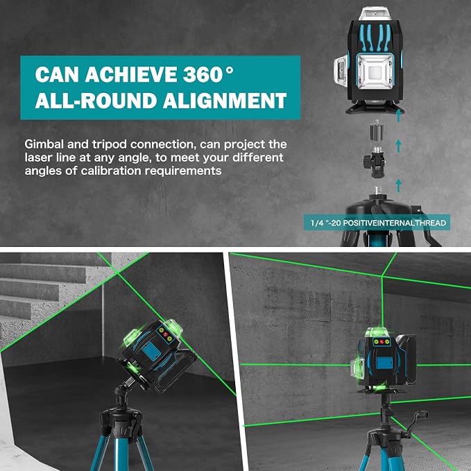 4x360° 16 Lines Laser Level with Remote&APP Control, Rechargeable Green Laser Cross Line Lazer with Tripod, Magnetic Bracket，4D Level Laser Tool for Construction, Picture Hanging, Home Renovation