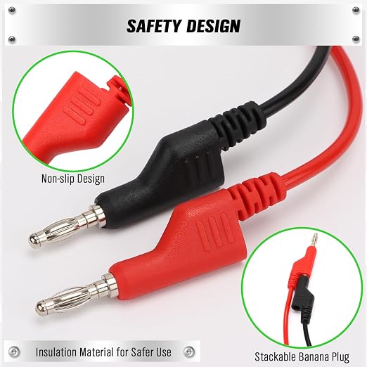 SWANLAKE 5-Piece Dual-Ended Banana Plug Test Leads, 1000V 15A 3.5ft/1M Multimeter Electrical 4mm Banana-Plug, Flexible Copper Banana Cable, Electrical Test Wires