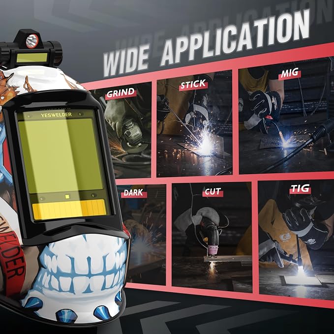 YESWELDER Intelligent Auto-Shade Auto Darkening Welding Helmet Large View with LED, Digital Filter, 1/1/1/1 True Color Solar Powered, Shade 3/5-9/9-15 Welder Mask for MIG/TIG/Stick/Cut/Grind