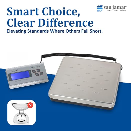 San Jamar Escali Digital Kitchen Scale SCDG264 – Platform Kitchen Scale with Remote Display, 264lb Capacity, Stainless Steel Surface, Tare Function, Auto Shutoff, Adapter Included