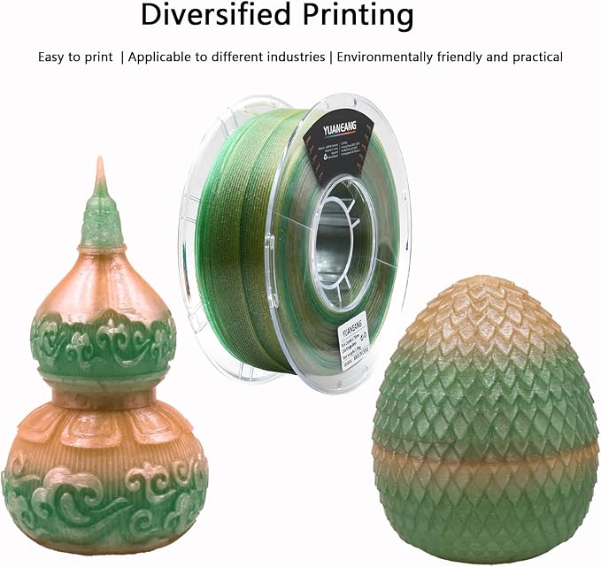 Crystal Orange-Green Gradient PLA Filament 1.75mm, 1kg Spool, Dual-Color Transition (Orange to Green), Semi-Transparent Crystal PLA, Smooth Color-Blending, ±0.03mm Precision, Easy Printing