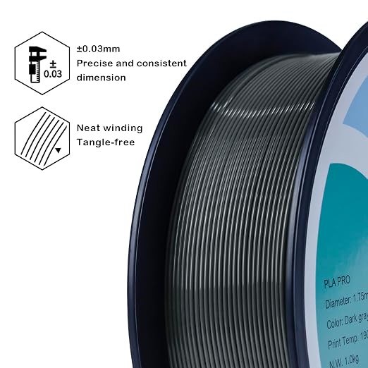 ZIRO 3D Printer Filament 4KG, PLA Filament 1.75mm 4 Pack x 1kg, Dimensional Accuracy +/- 0.03mm, Fits Most FDM 3D Printers, 2.2lbs x 4 Spool, Dark Gray
