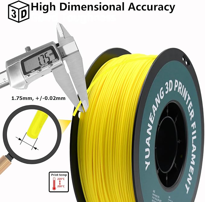 Yellow ABS 3D Printing Supply 1.75mm,1kg Spool,High Heat Resistance,Low Warping,±0.03mm Accuracy,Suitable for Functional Parts and Prototyping