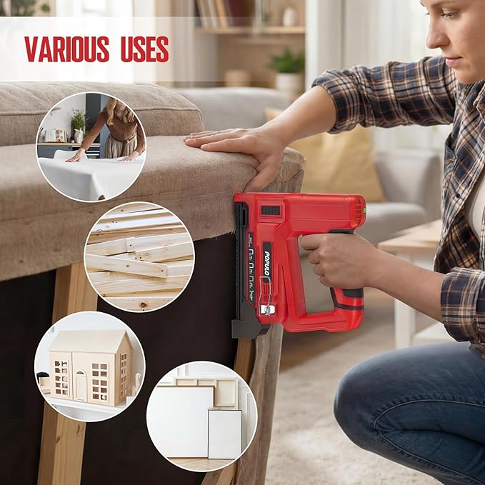 POPULO Electric Staple Gun 4 in 1 Cordless Stapler, 4V Rechargeable Band Nailer, Nail Gun Battery Powered with 2,000 Staples and Nails, Power Tacker Staple Gun for Wood, Upholstery, DIY