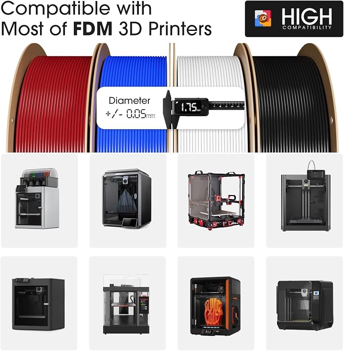 eSUN PLA Basic Filament 1.75mm, 3D Printer Filament High Speed PLA for Fast Printing, 1KG Spool, 4 Spools 3D Printer Filament, Cold White