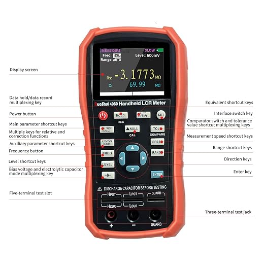 Handheld LCR Meter 100Hz-100KHz, 0.2% Accuracy, Digital Bridge Multimeter for Capacitance, Inductance, Resistance Testing, with ESR Calibration Ideal for Engineers and Technicians (4080)