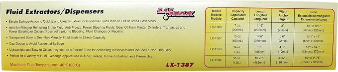 Lumax LX-1387 Fluid Extractor/Dispenser, (15 oz.), Syringe-Action Pump for Brake Fluid, Antifreeze, Power Steering Fluid, Gear Oil & Coolant. Automotive, Garage, Marine & Industrial Use